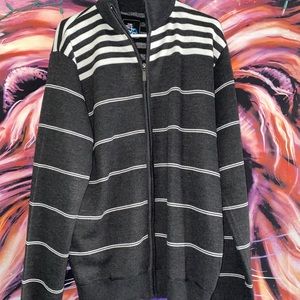 Gray zip up with white stripes!